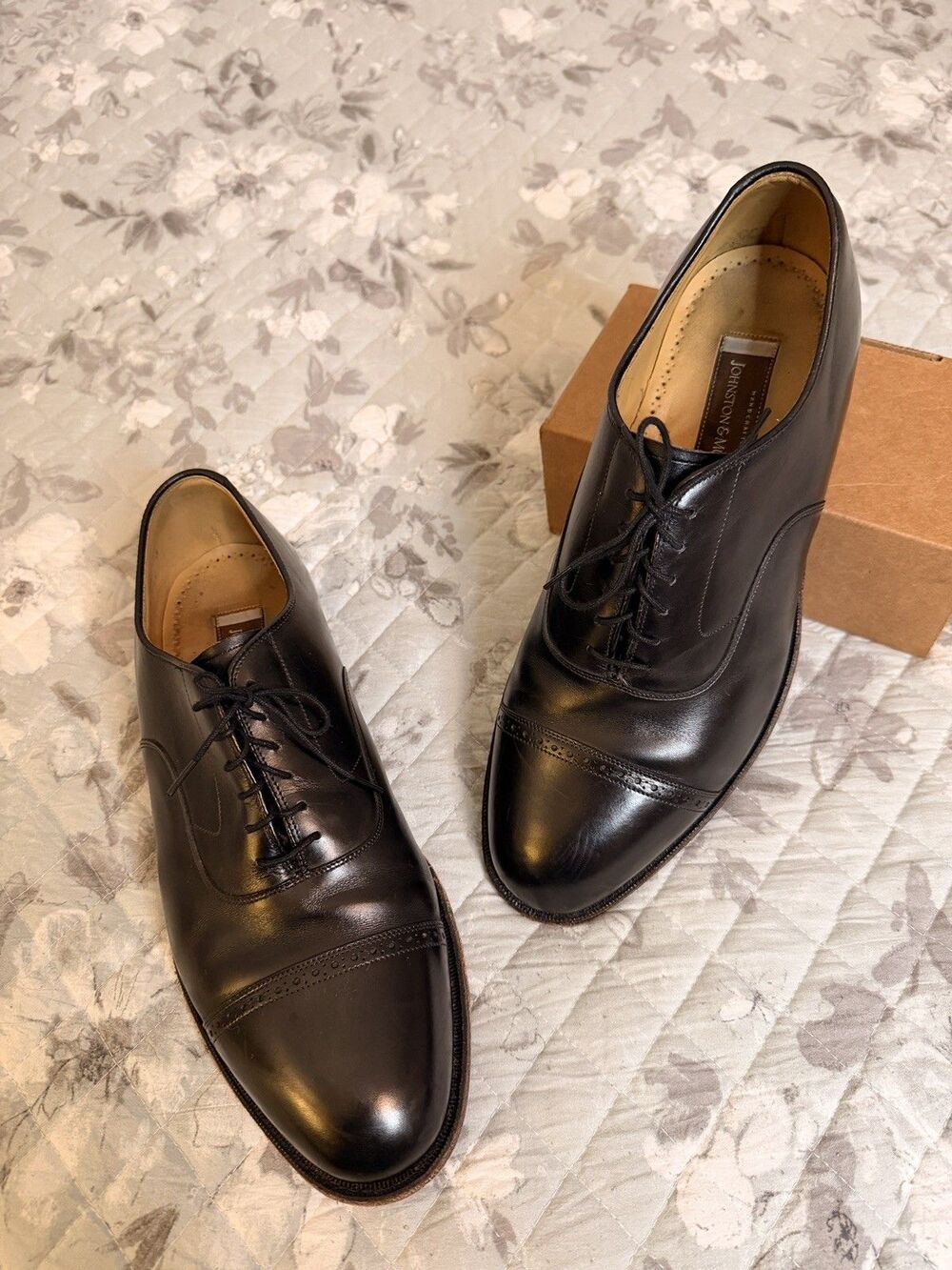 Johnston & Murphy Men's Black Leather Cap Toe Oxford Dress Shoes S 10.5 D Lace